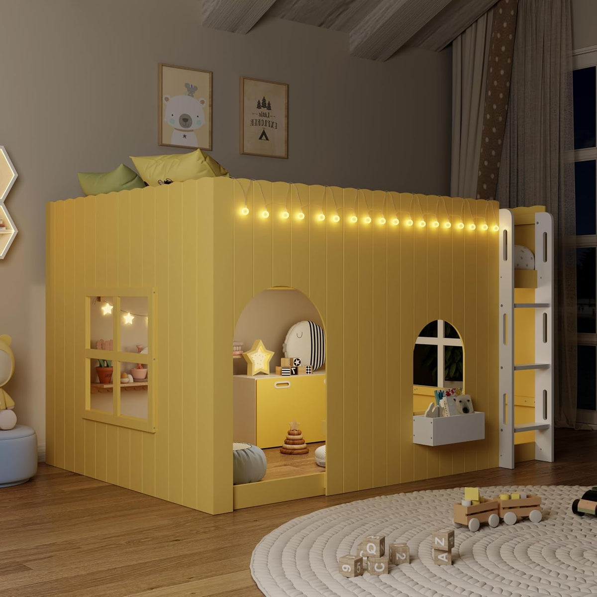 Primrose Yellow Full Size Kids Loft Bed With PlayArea