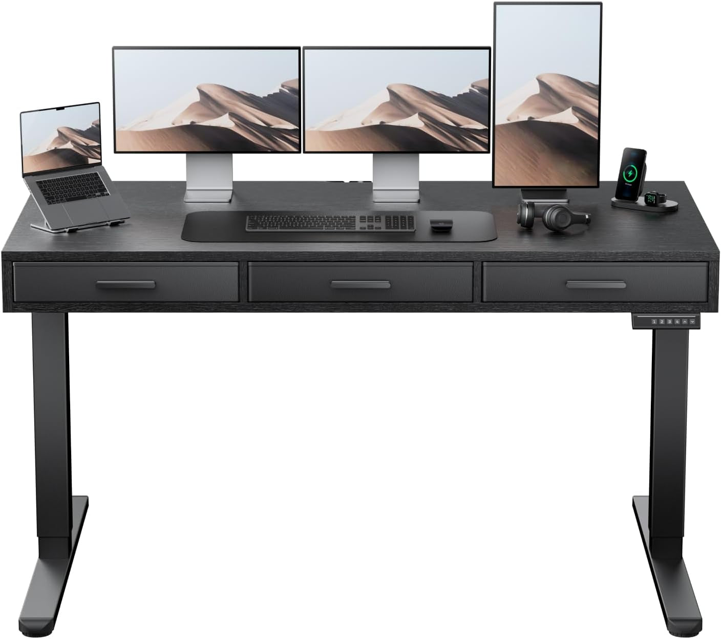 Electric Height Adjustable Desk Black 55x28 Inches