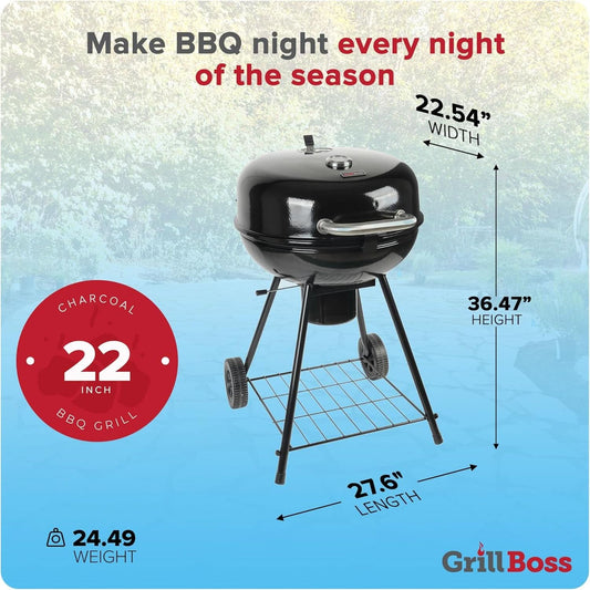 Grill Boss Twenty Two Inches Charcoal Kettle Outdoor Grill