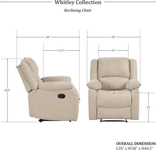 Oatmeal Wall Hugger Manual Recliner Chair For Living Room