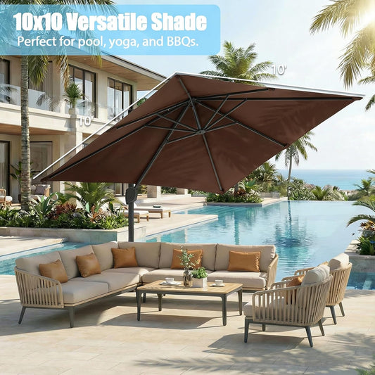 10 Ft Cantilever Patio Umbrella UV Resistant Outdoor