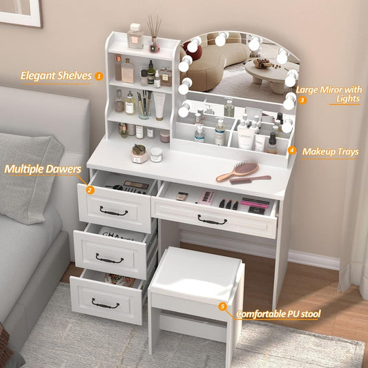 White Makeup Vanity Desk With Premium Illumination