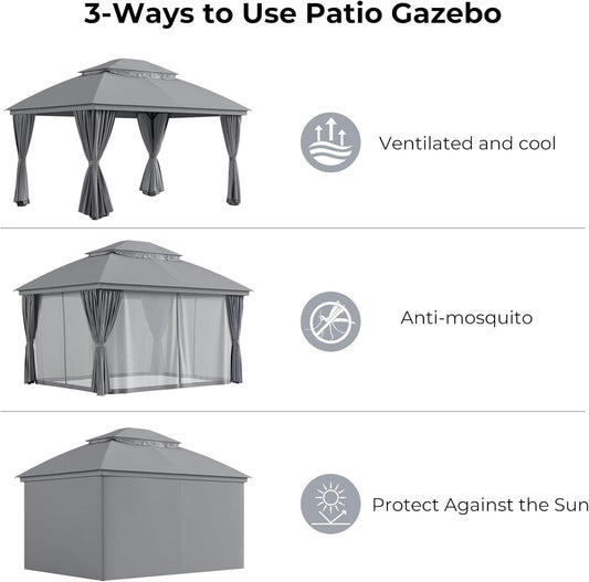 Durable Outdoor Gazebo 10x13 Ft Weatherproof Roofs
