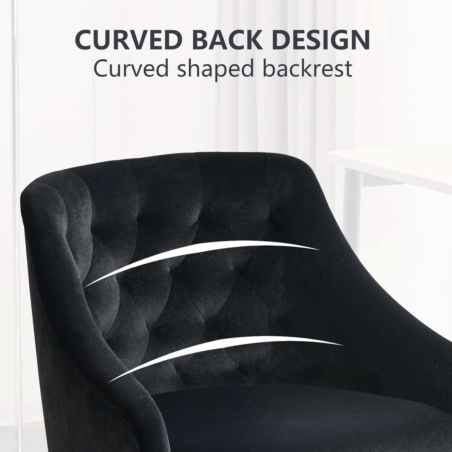 Black Velvet Office Chair 360 Swivel For Home Office-4