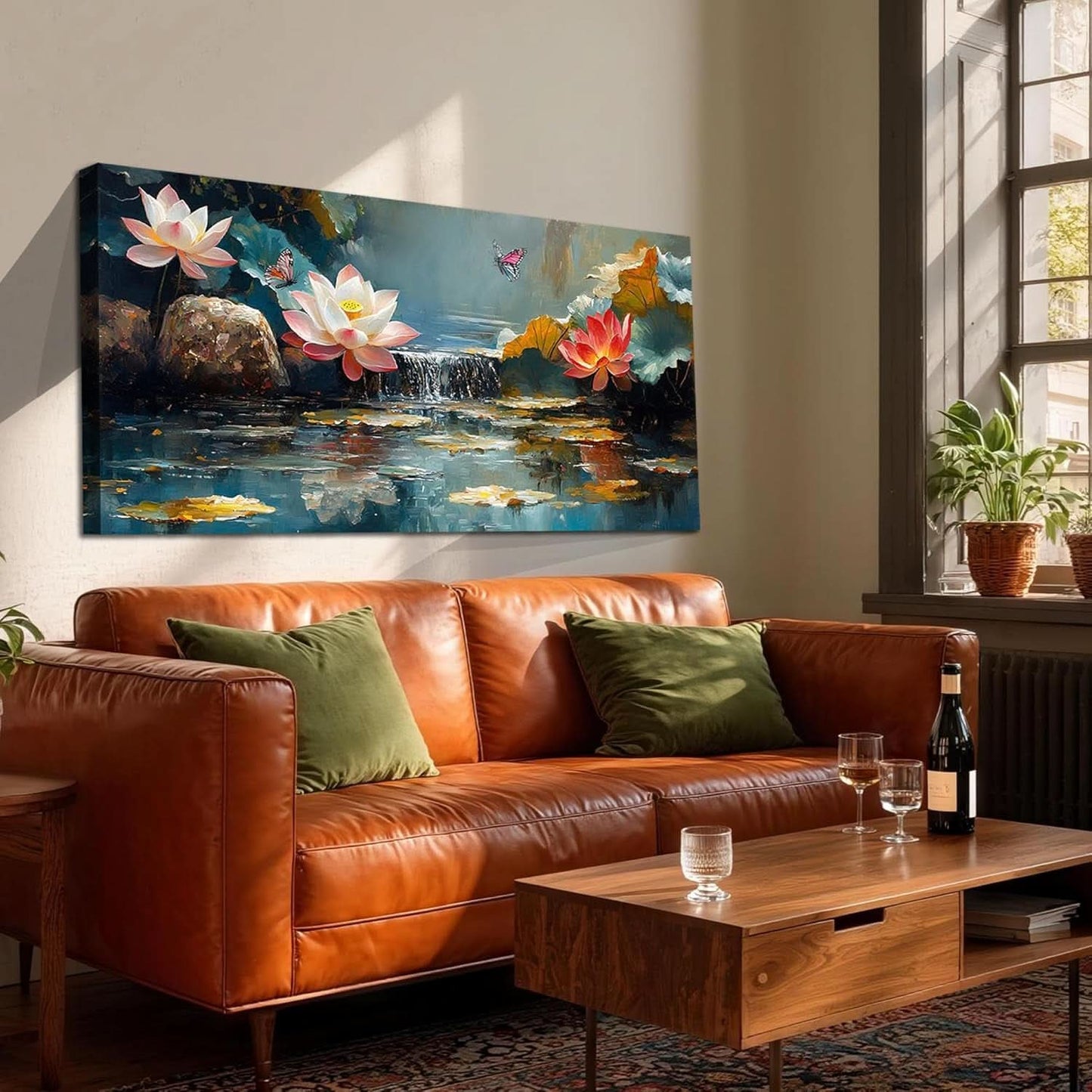Lotus Canvas Wall Art 58x29 Vibrant Landscape Textured