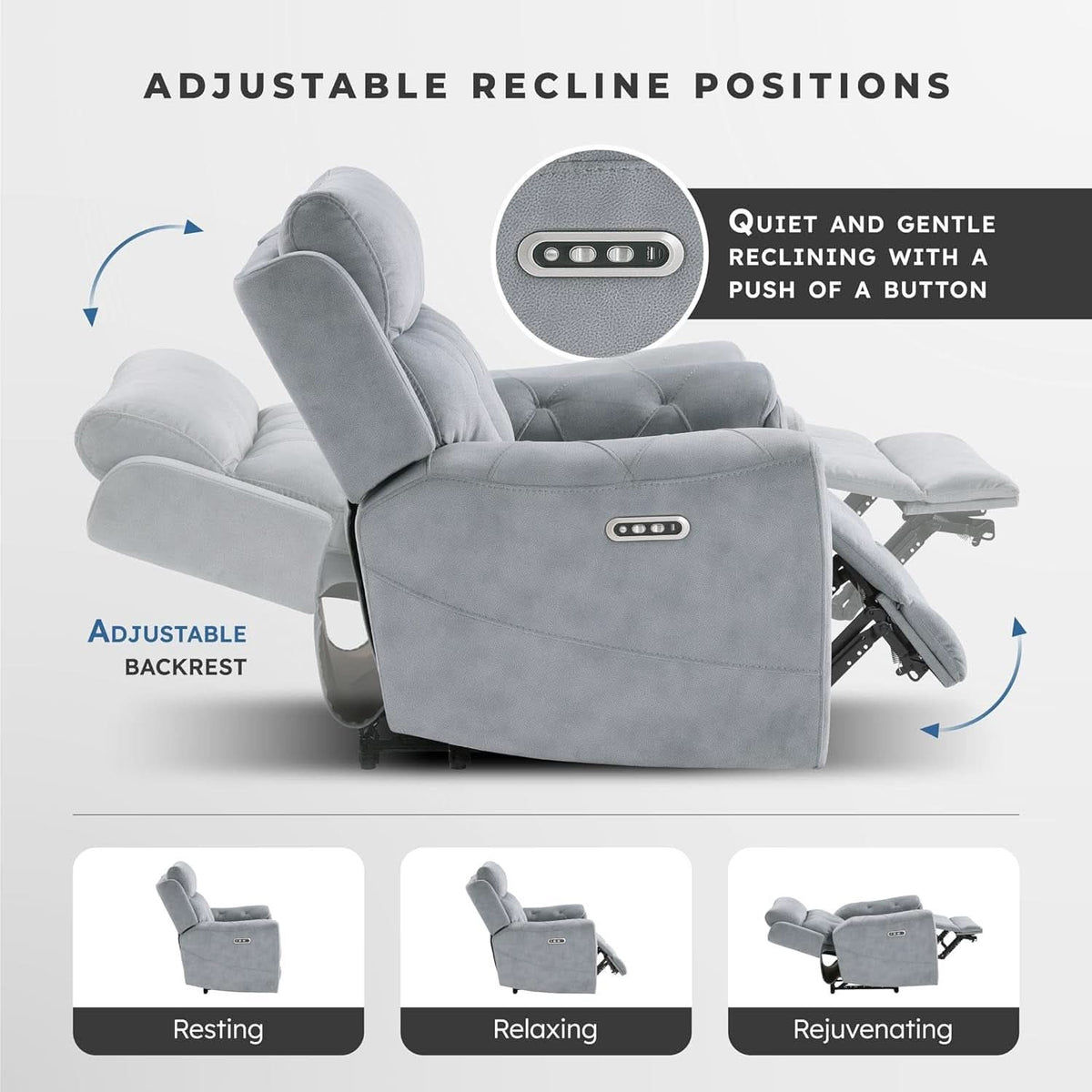 Power Double Reclining Sofa Gray Microfiber Cushioned