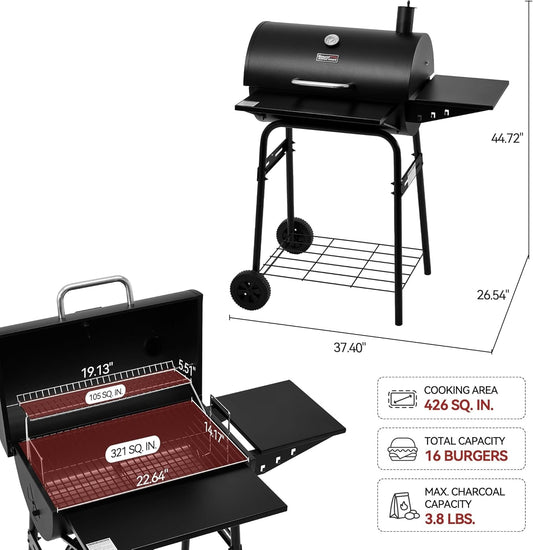 Large Barrel Charcoal Grill With Upgraded Shelving