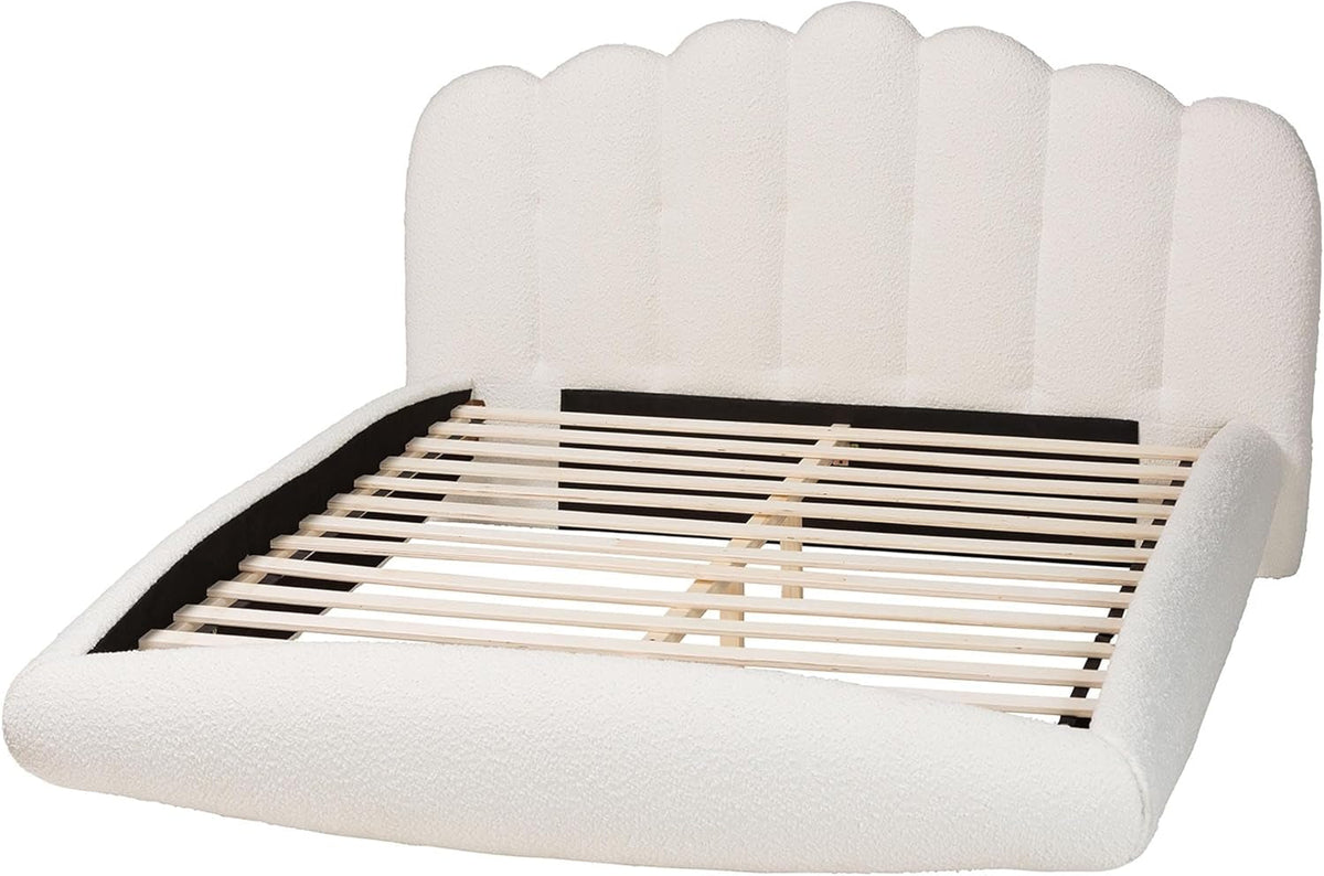 Floating King Bed Cream Boucle Engineered Wood Classic