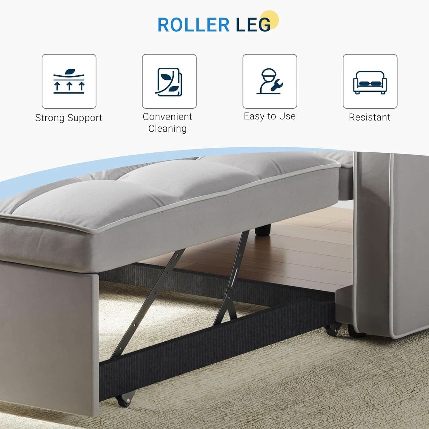Grey Sleeper Sofa Bed Chair Three Level Adjustable Backrest