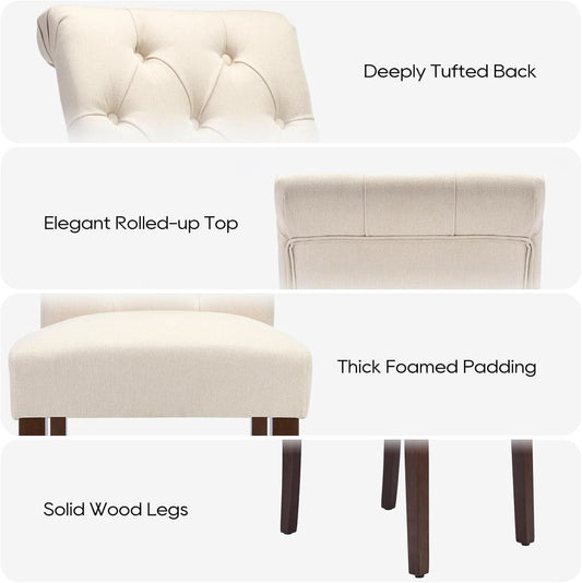 Beige Tufted Upholstered Parsons Dining Chairs Set