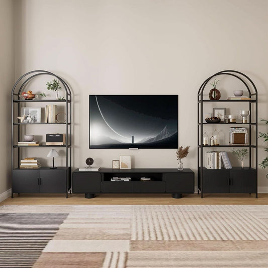 Arched Bookcase With Doors 71 Inch Industrial Black