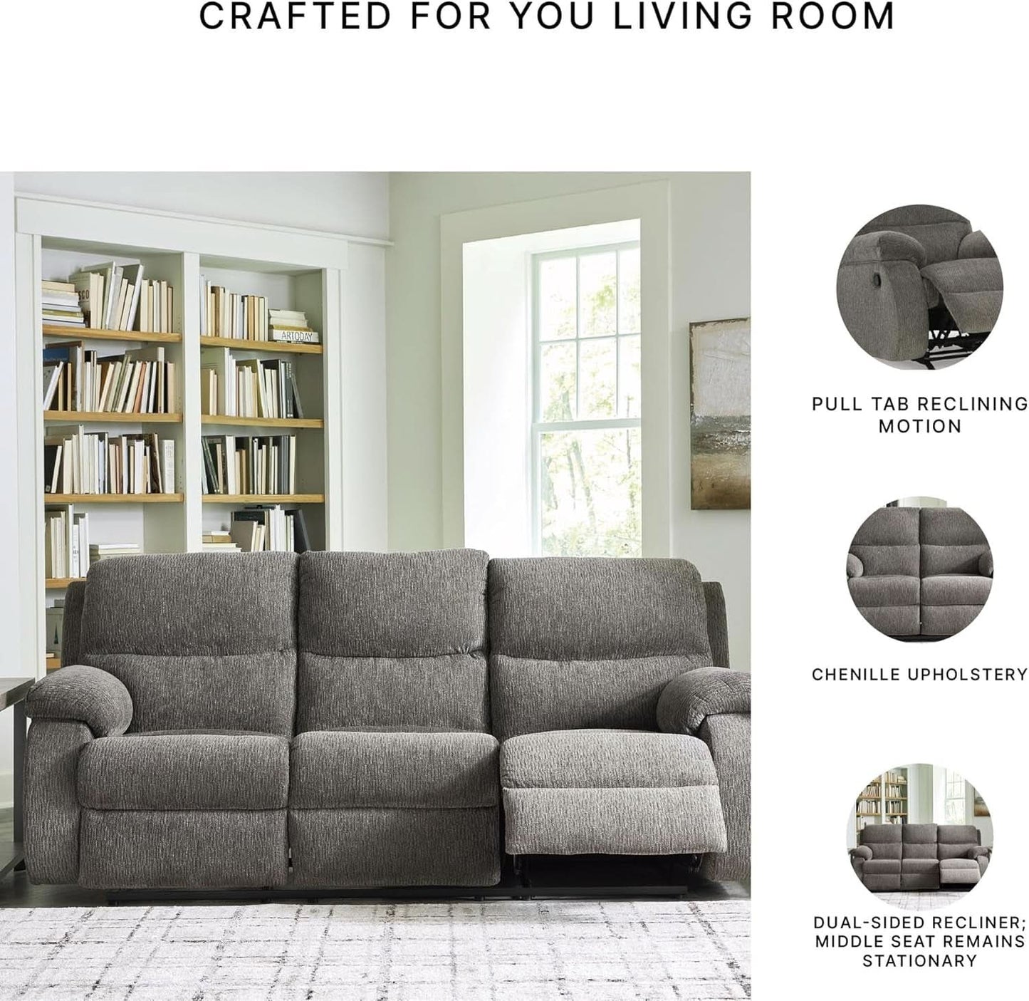 Contemporary Manual Reclining Sofa Gray Upholstery