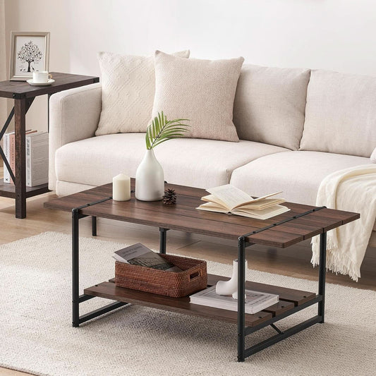 Two Tier Walnut Coffee Table Industrial Living Room