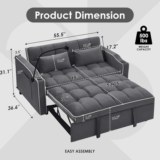 Velvet Charcoal Gray Adjustable Convertible Sleeper Sofa-1