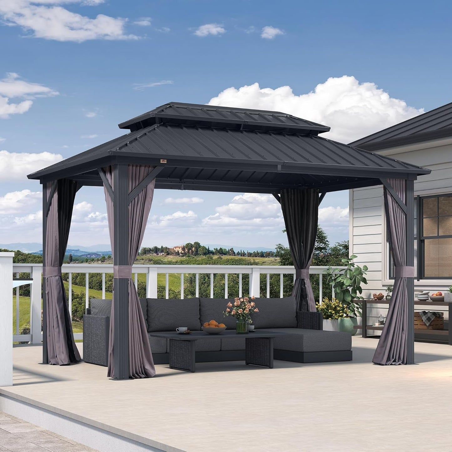 8x12 Grey Aluminum Hardtop Gazebo Backyard Patio Deluxe