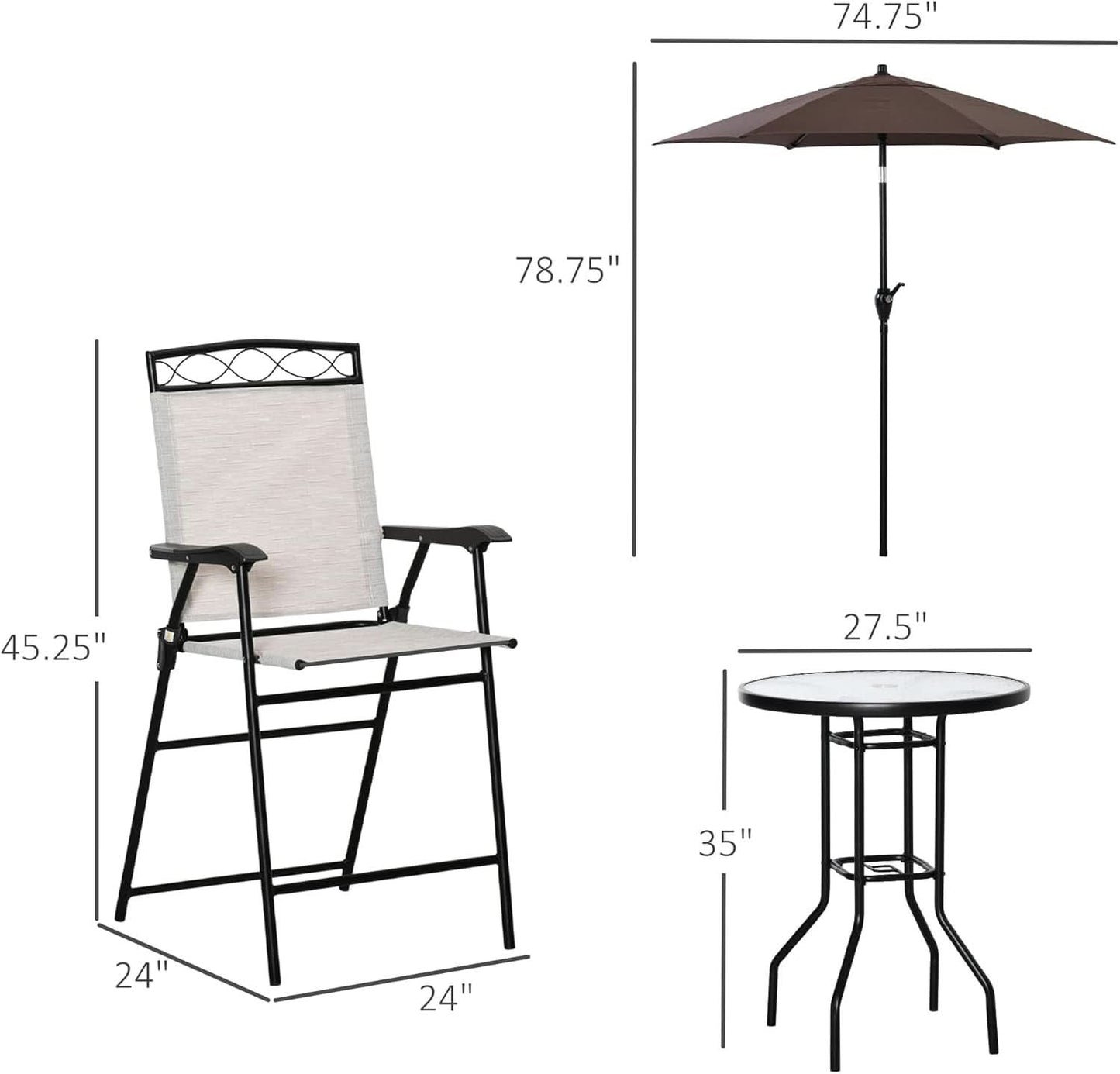 Patio Dining Set With 2 Folding Chairs Beige Umbrella
