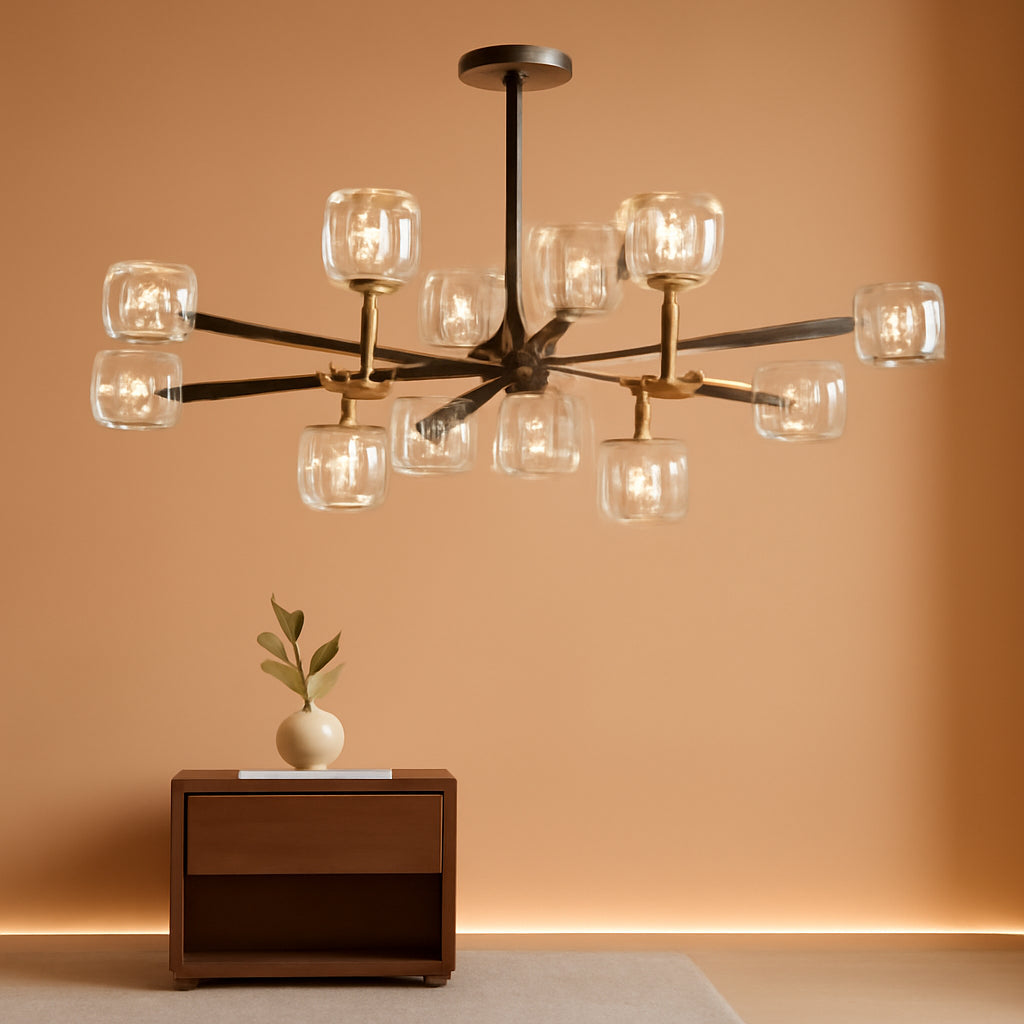 12-Light Black Gold Chandelier Ceiling Light Fixture