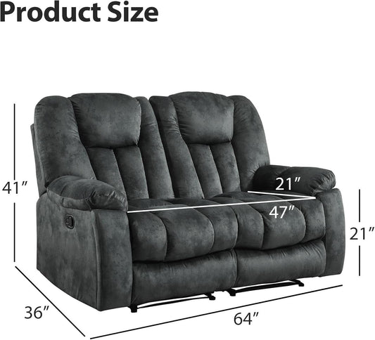 Grey Extra Wide Loveseat Recliner Sofa For Two Cup Holders-1