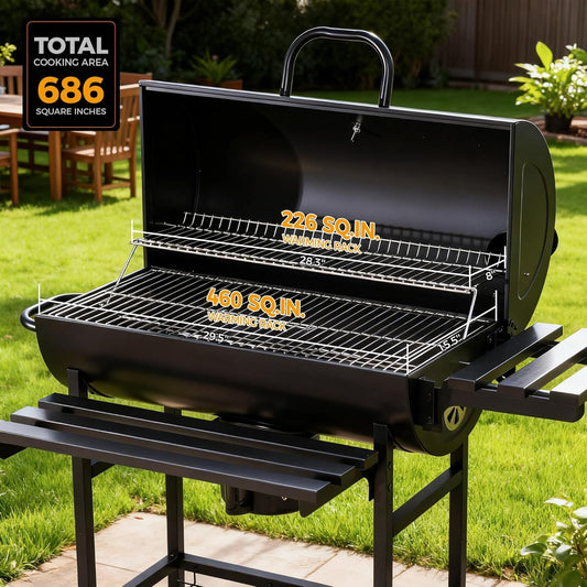 Barrel Charcoal Grill With Telescoping Front Shelf