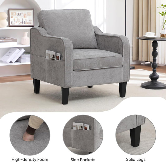 Light Grey Modernist Mid Century Upholstered Chair