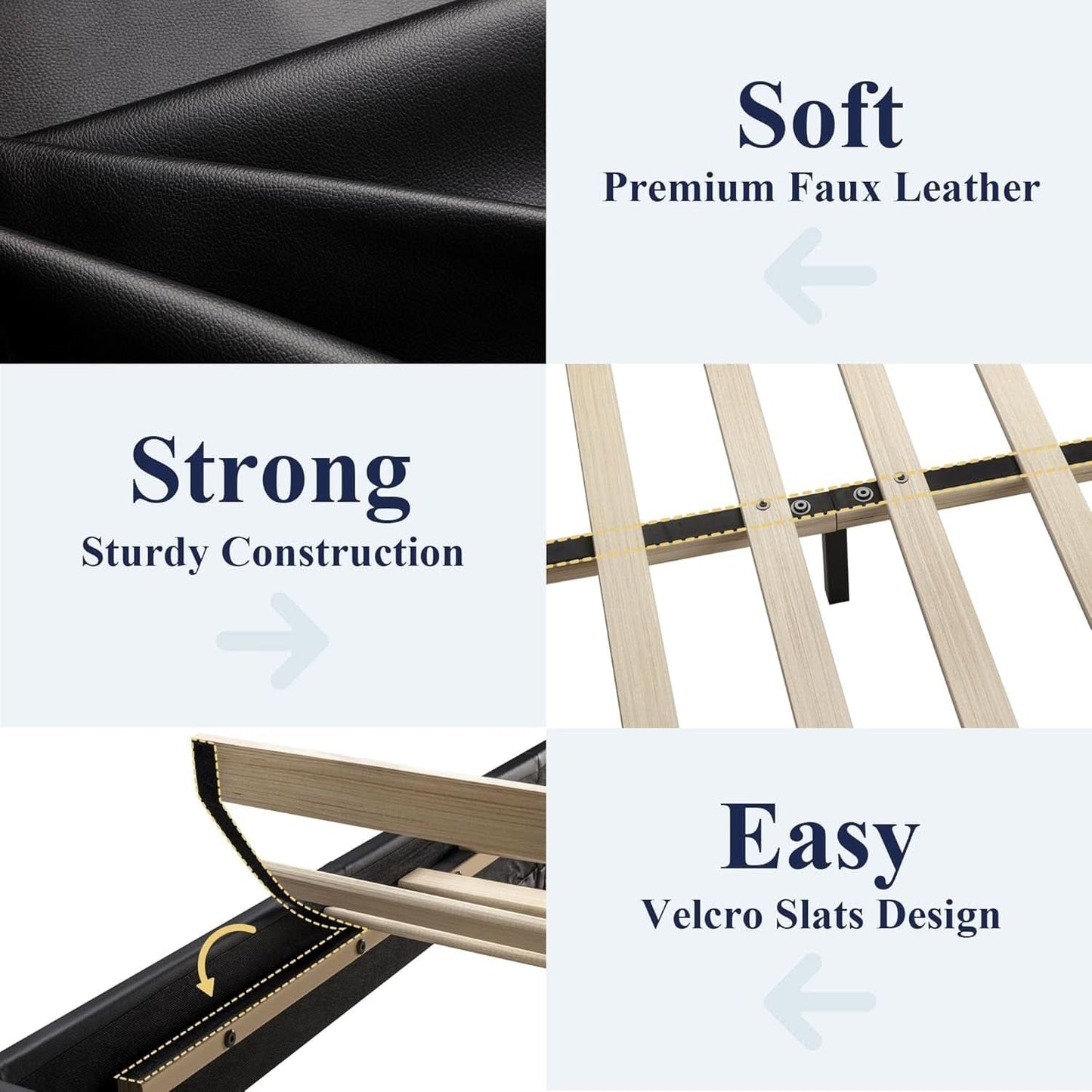 Queen Bed Frame Black Adjustable Headboard Faux Leather