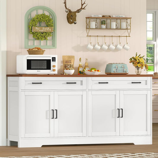 63 Inch White Contemporary Farmhouse Buffet Cabinet