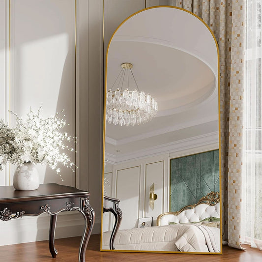 71x30Inch Arched Floor standing Mirror Goldtone Finish