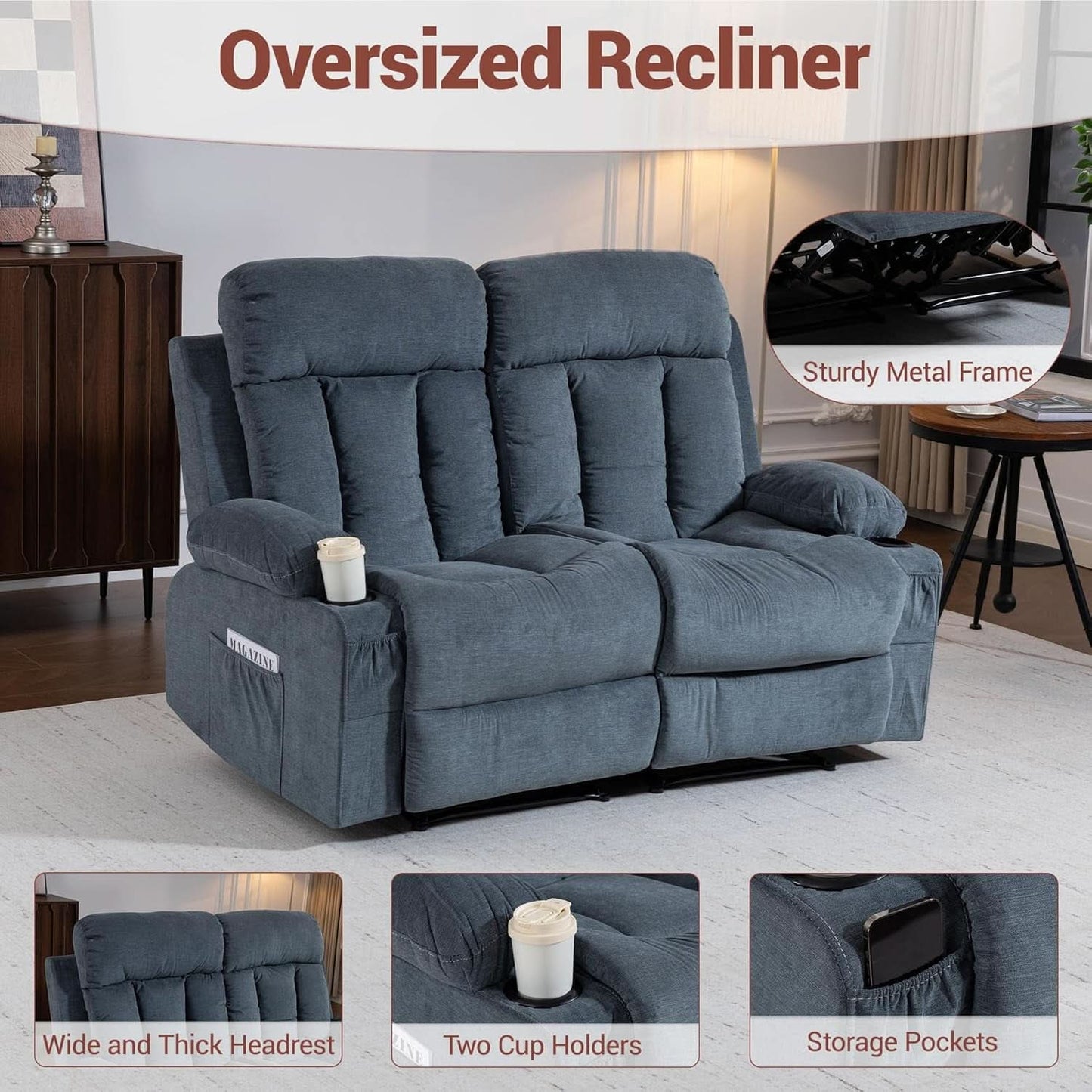 Blue Ultra Plush Reclining Loveseat With Cupholders