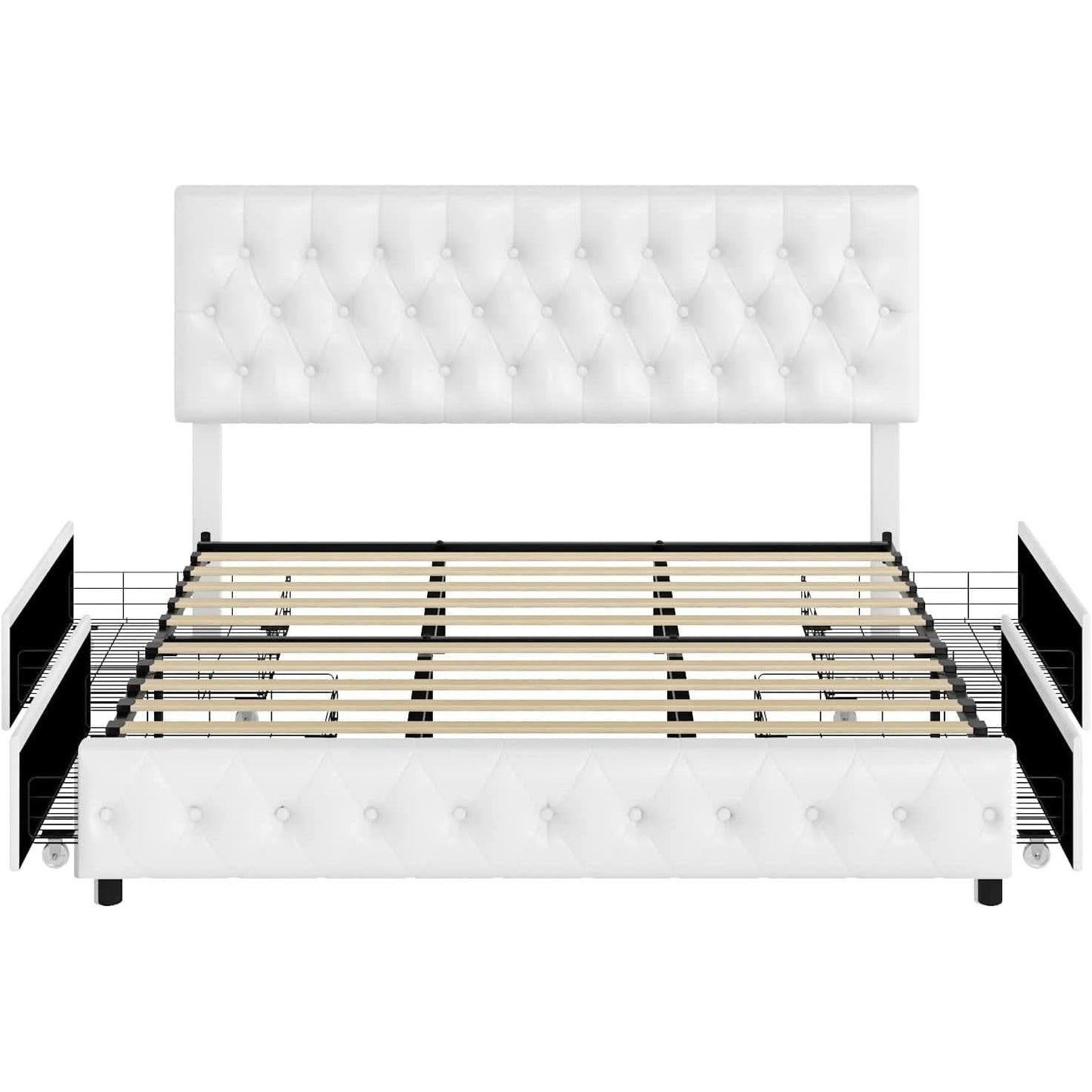 Queen Upholstered Bed Frame With Under Bed Drawers