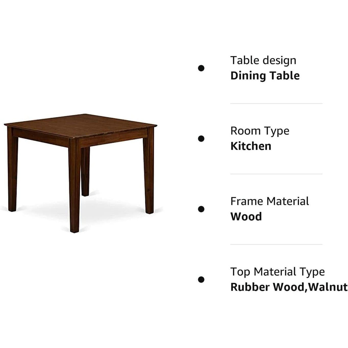Walnut Wood Square Dining Table 36 Inches Modern Antique