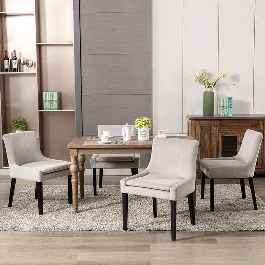 Beige Corduroy Dining Chairs With Wood Legs Set Of 6
