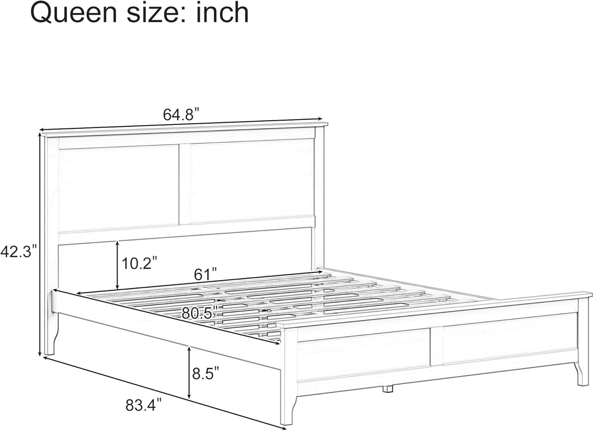 Premium Solid Wood Queen Platform Bed Headboard Finish