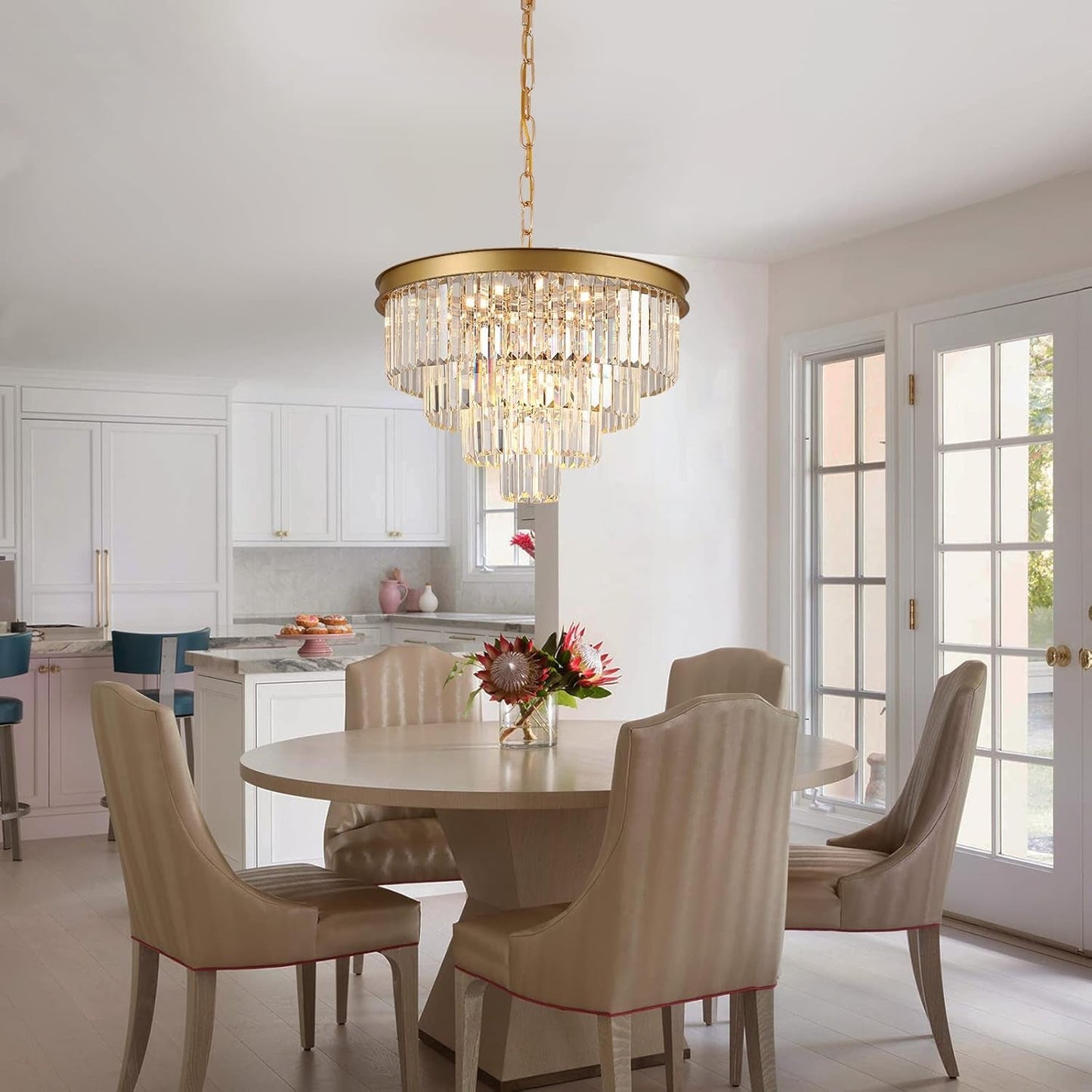 Gold Crystal Chandelier 24 Inch 12 Lights Ceiling Fixture