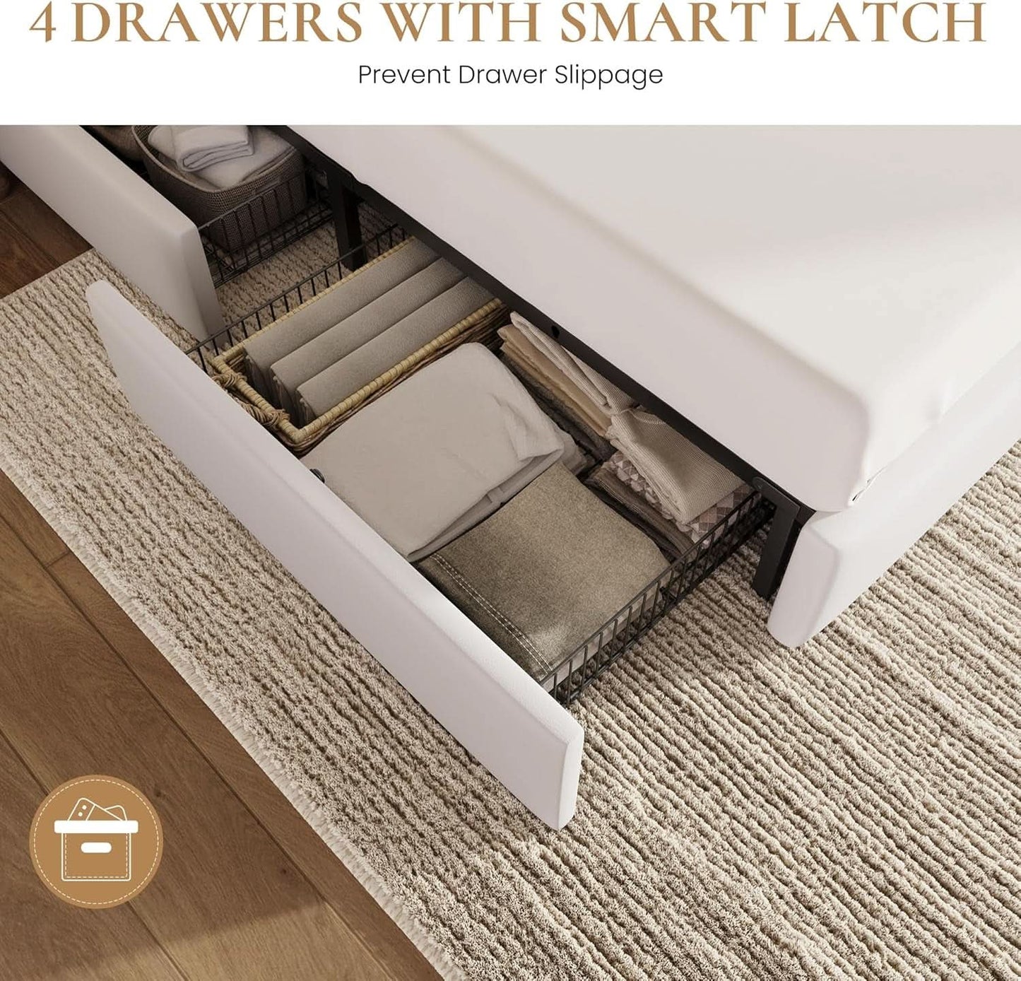 Full Size Platform Bed Underbed Storage Drawers White
