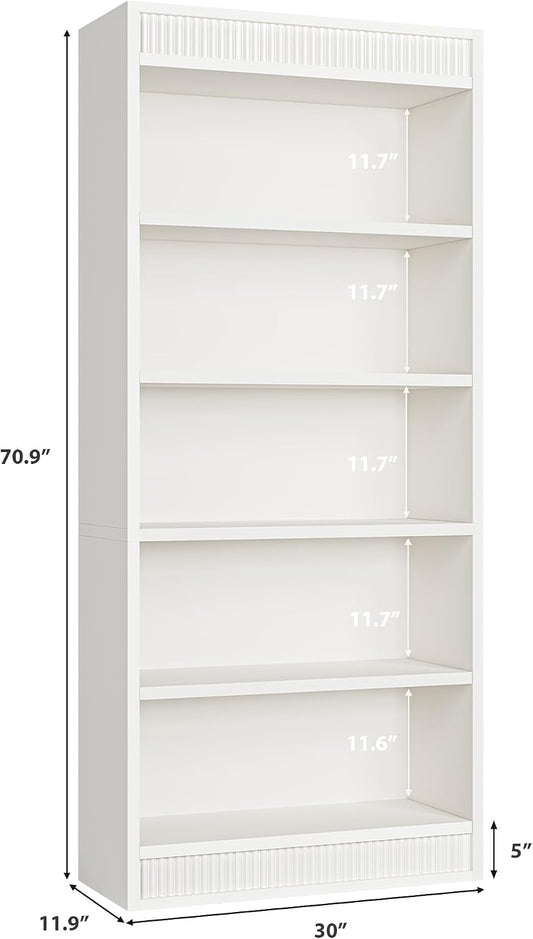 White Five Tiered Farmhouse Bookcase Double Fluted