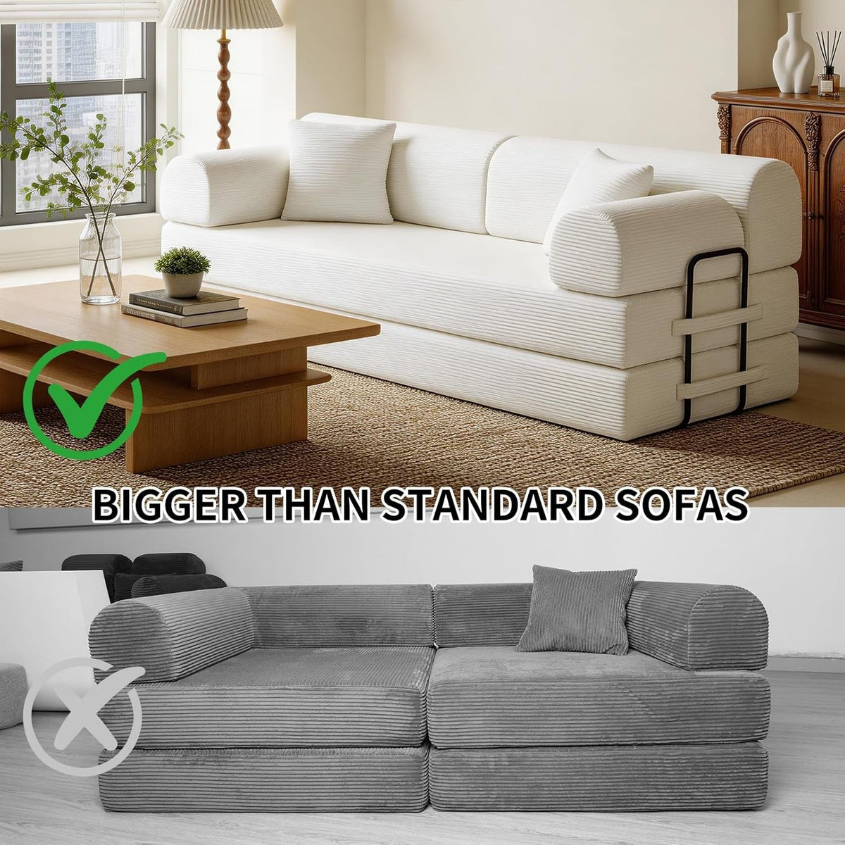 Azure 78.7in Corduroy Convertible Sleeper Sofa Bed