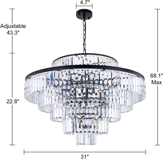 Crystal Chandelier Black Pendant Light 31Inch Luxury-1