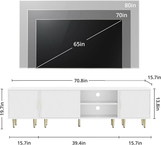White TV Console With Entertainment Storage 80 Inch