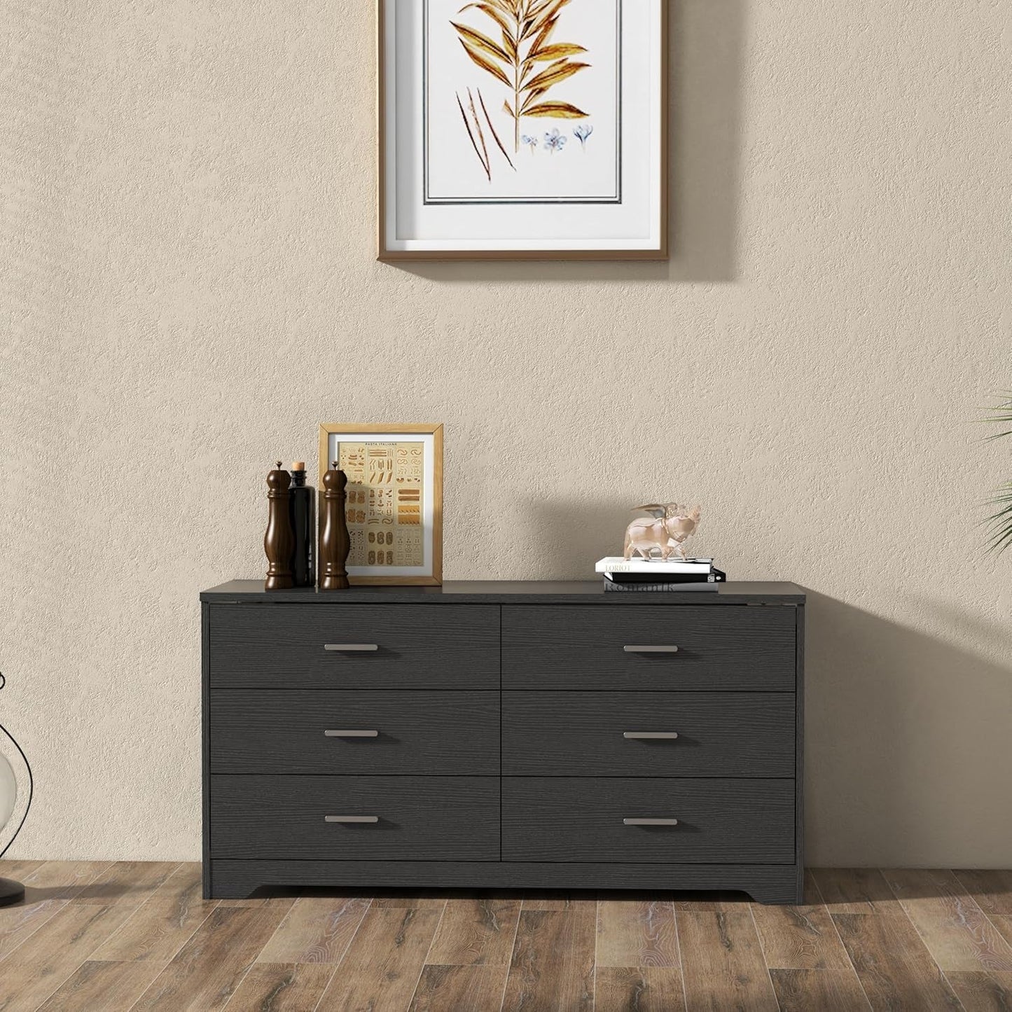 Wooden 6 Drawer Black Dresser Chest Storage Organizer