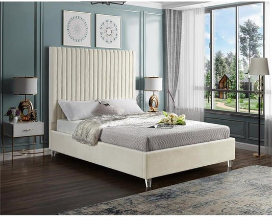 Queen Velvet Upholstered Bed Cream Acrylic Legs Tufting