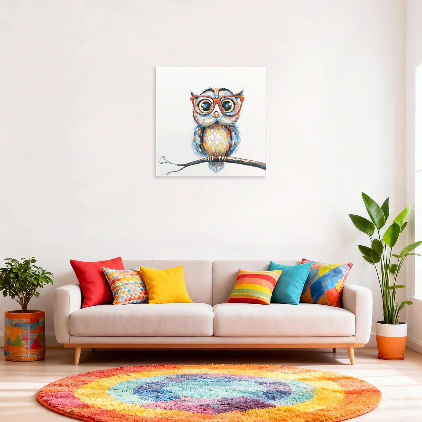 Ultra Durable Colorful Owl Canvas Wall Art Twenty Four Inches