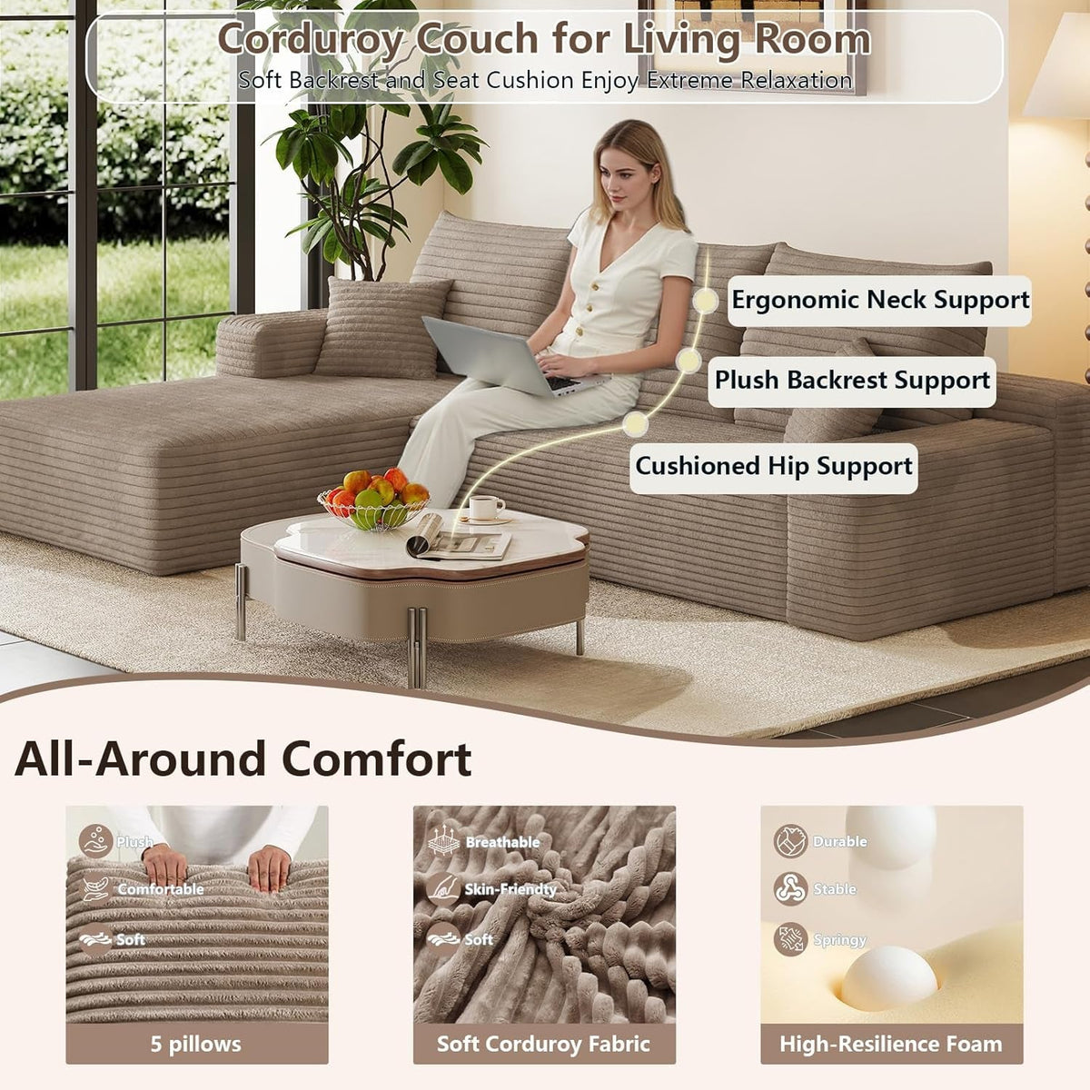 95-Inch Modular Sectional Sofa Sleeper Upholstered