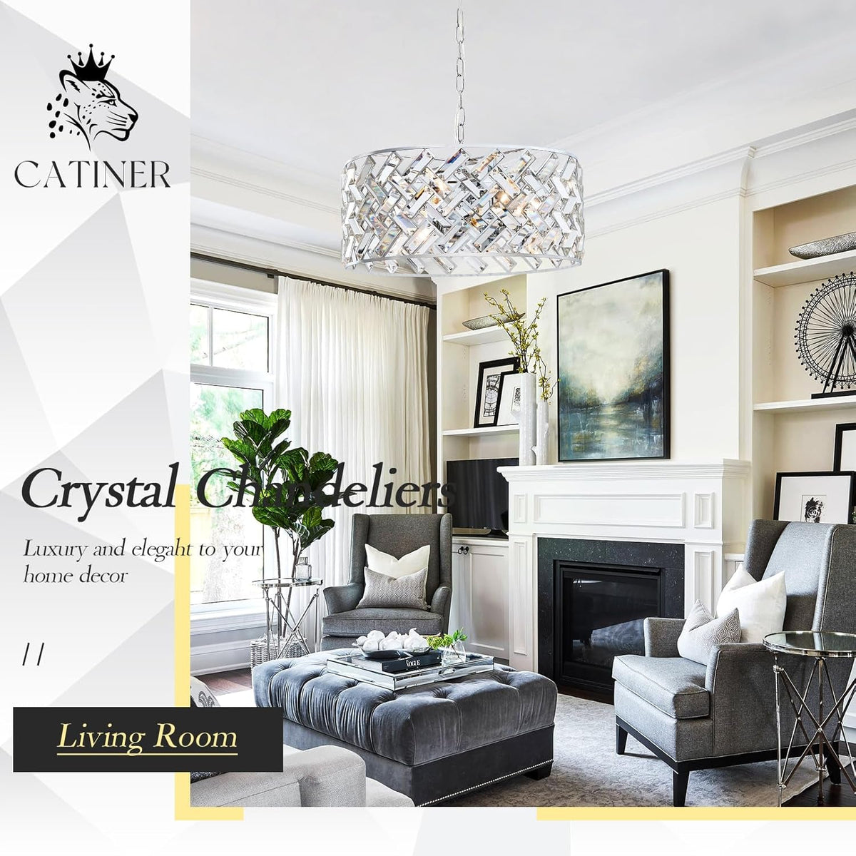 Chrome Crystal Chandelier Ceiling Mount Fixture Light