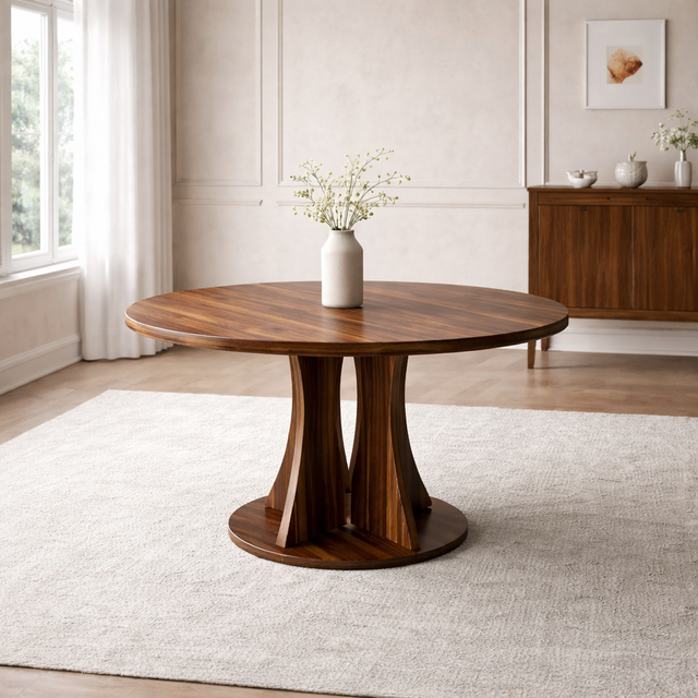 47" Round Walnut Dining Table with 4 Windsor Spindle Back Chairs 5-Piece Dining Set