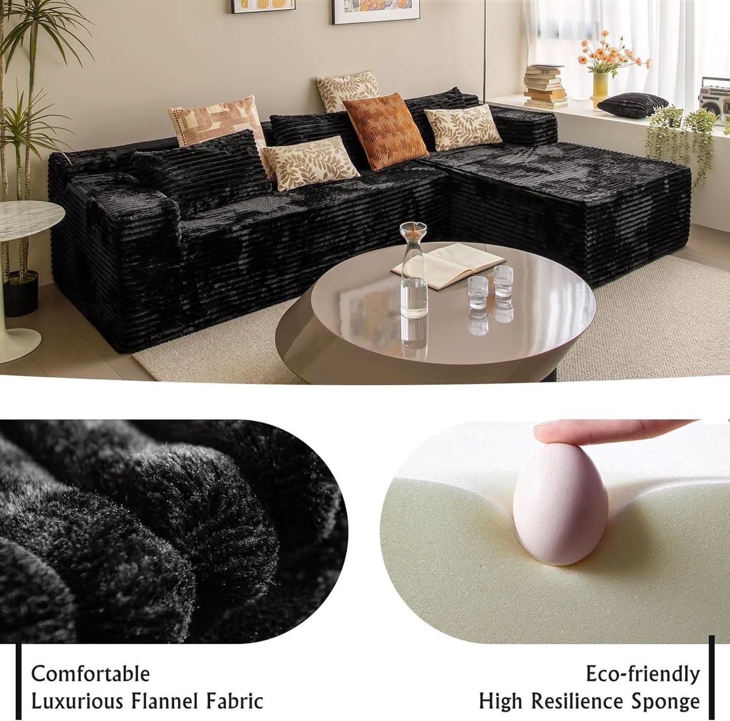 Versatile L-Shape Corduroy Sectional Couch for Comfort-4