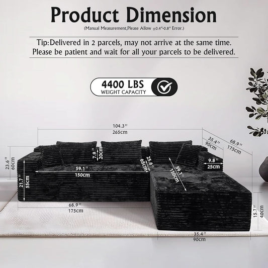 Versatile L-Shape Corduroy Sectional Couch for Comfort-1