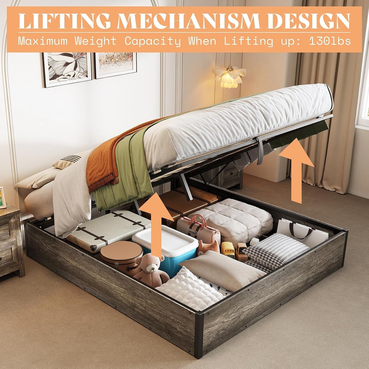 Full Sized Industrial Underbed Storage Bed Frame Lift
