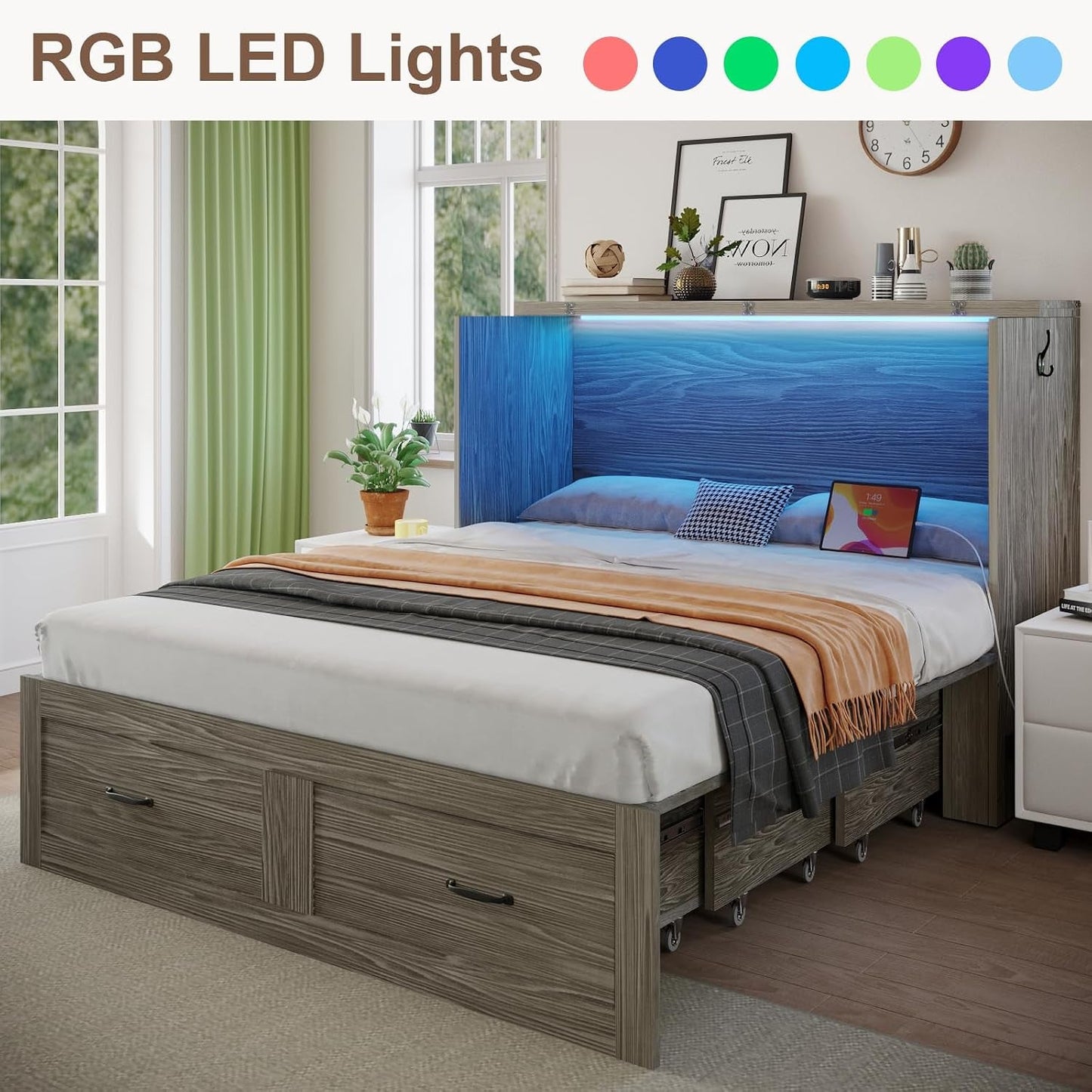 Grey Queen Murphy Cabinet Bed With Generous Storage