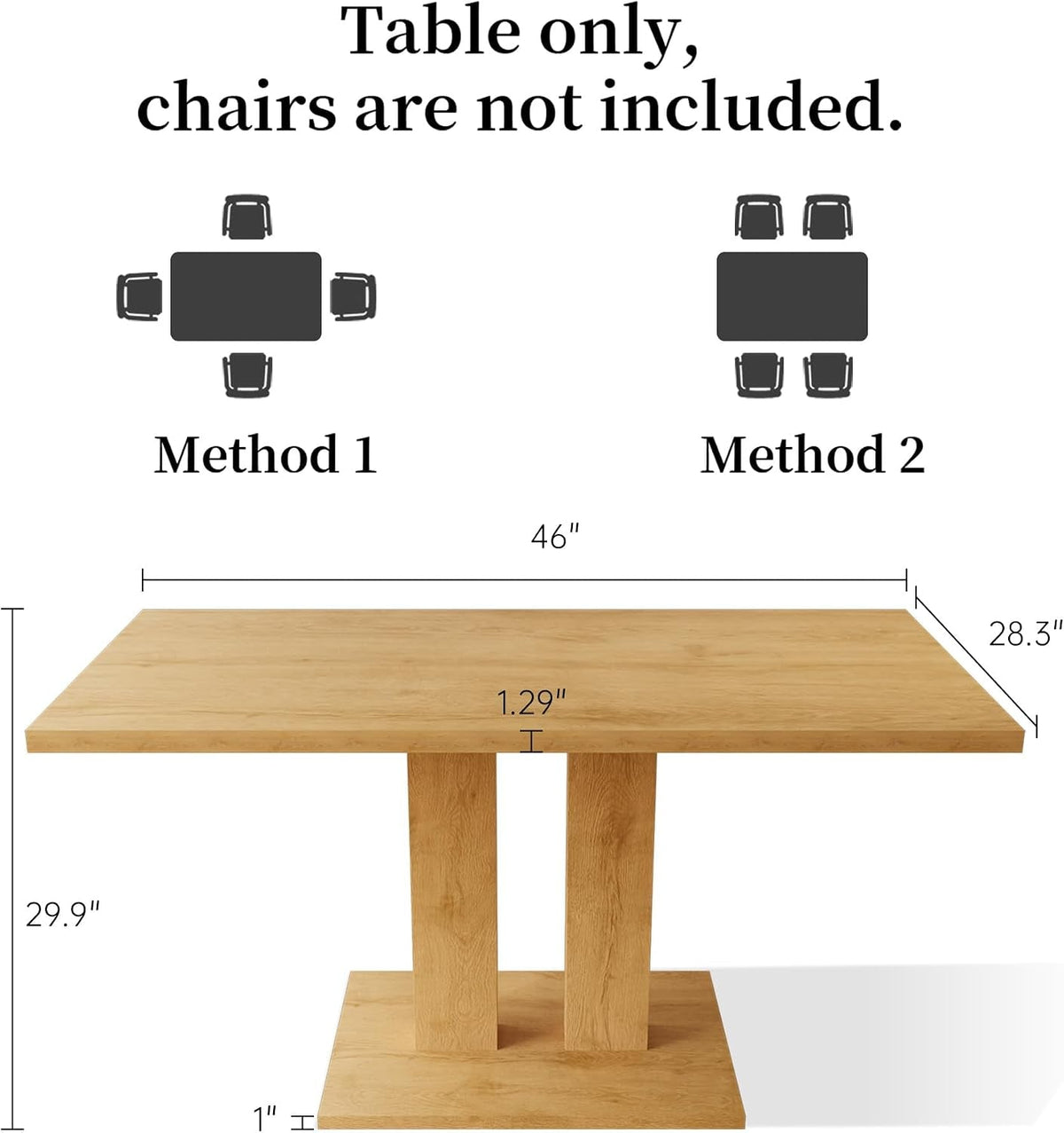 Contemporary Oak Rectangular Dining Table 46 Inches