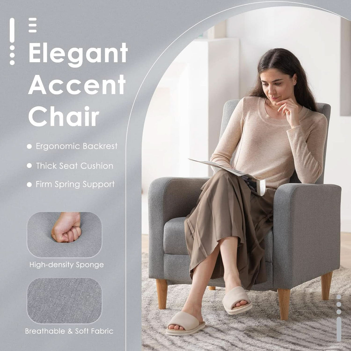Grey Accent Chairs With Wood Legs For Living Room Space